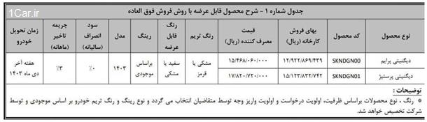 شرایط فروش فوق العاده خودرو دیگنیتی (مهر 1403)